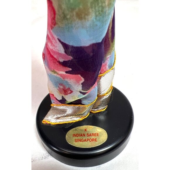 Handcrafted Indian Doll In Floral Saree With Beaded Jewelry & Yellow Purse On St - Picture 5 of 5